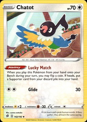 Chatot 142/192 Rebel Clash Ungraded