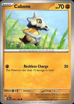 Cubone 72/142 Stellar Crown Ungraded