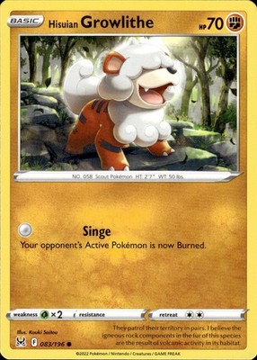 Hisuian Growlithe 083/196 Lost Origin Ungraded
