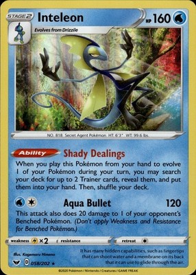 Inteleon 058/202 Sword & Shield Ungraded