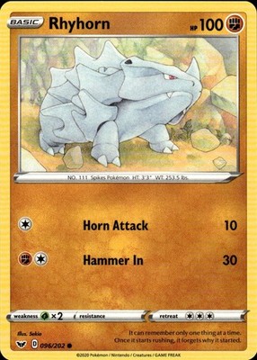 Rhyhorn 096/202 Sword & Shield Ungraded