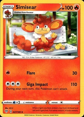 Simisear 027/189 Darkness Ablaze Ungraded