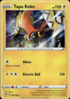 Tapu Koko 061/189 Darkness Ablaze Ungraded