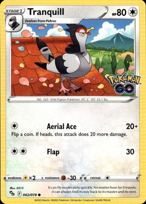 Tranquill 062/078 Pokemon GO Ungraded