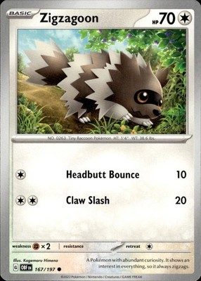 Zigzagoon 167/197 Obsidian Flames Ungraded